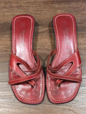 Montego Bay Club Red Leather Slide Sandals